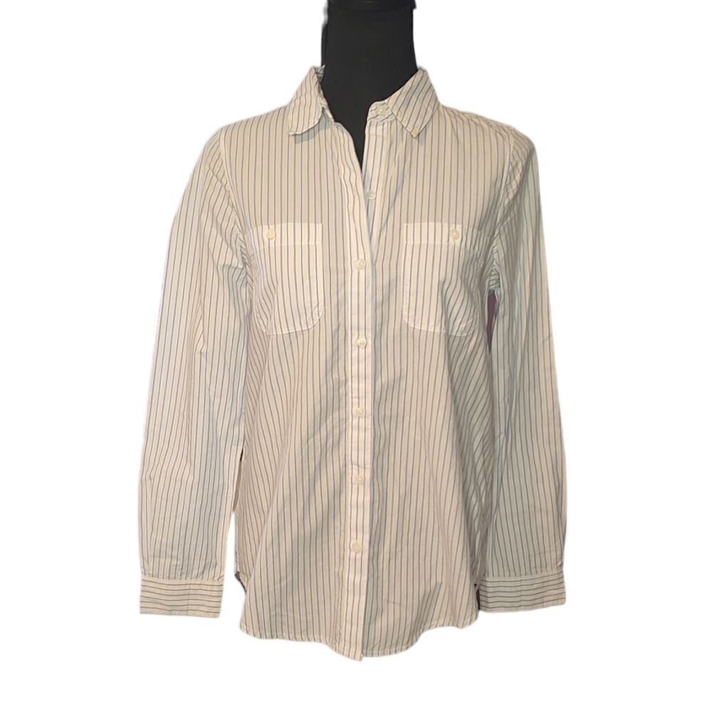 Lucky Brand White Blue Stripe Button Down Blouse XS